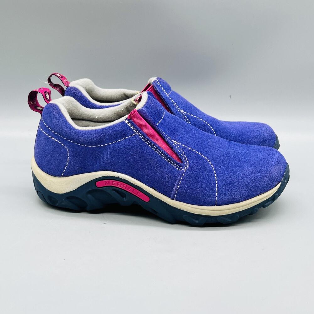 Merrell Shoes Kids Girls 13 Blue Suede Jungle Moc Slip On Hiking Outdoor Comfort